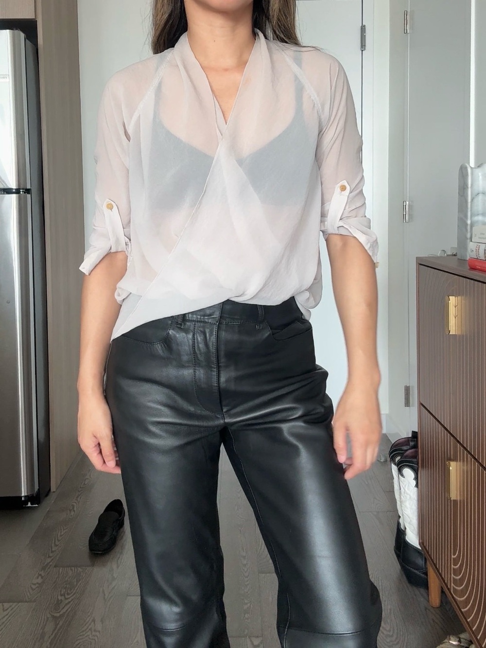 Helmut Lang Sheer Grayish Lavender Draped Wrap Blouse Top 2010s Size P